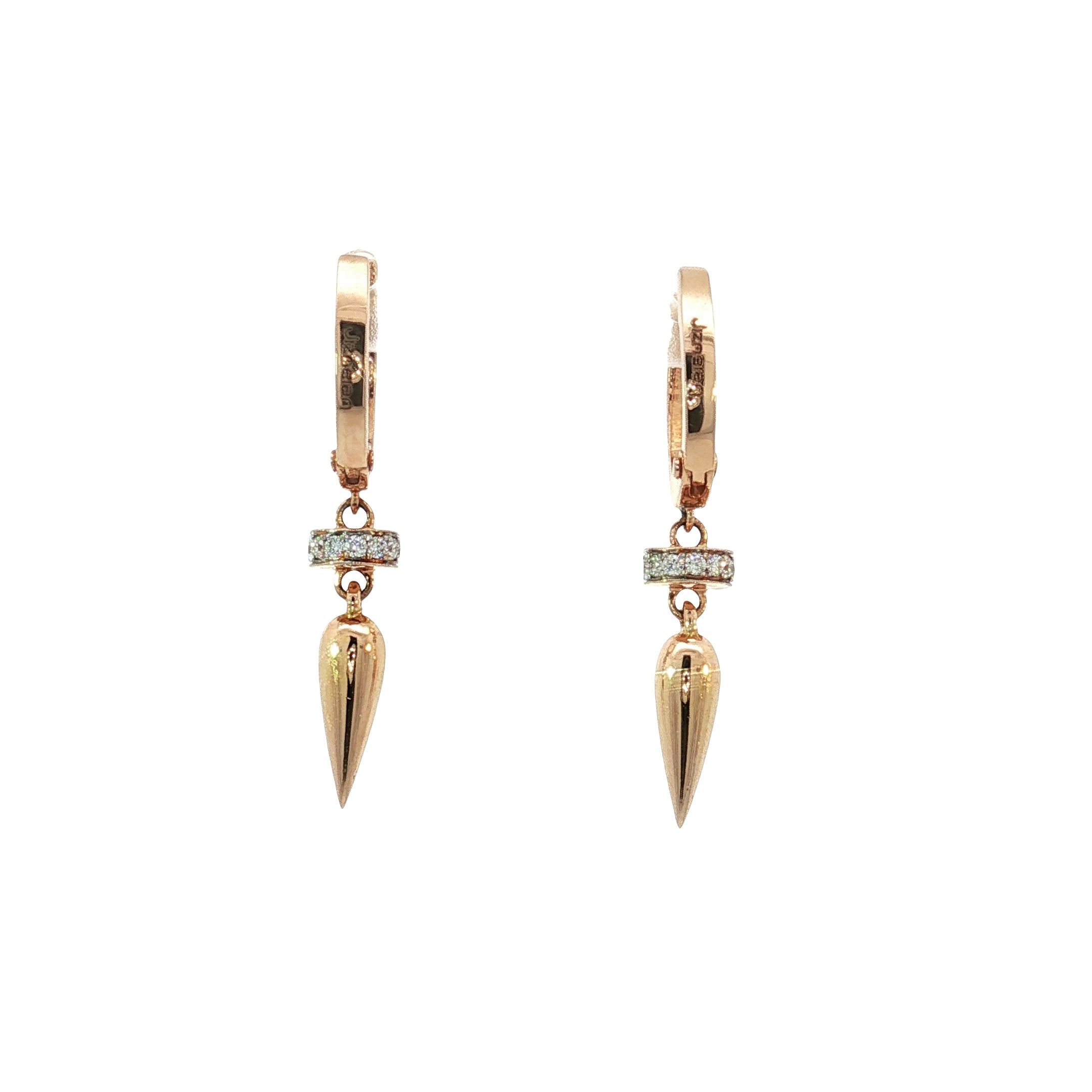 Diamond 18k Rose Gold Drop Earrings with Pointed Pendants