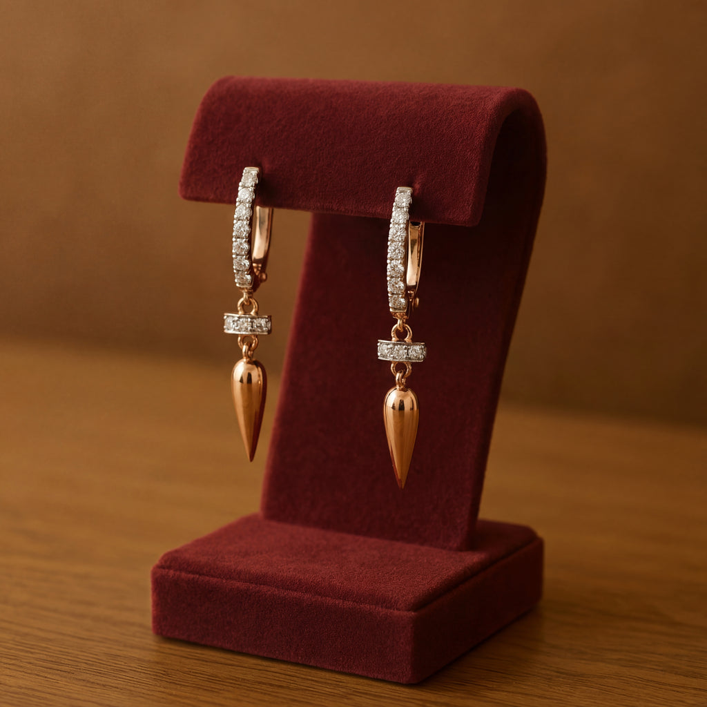 Diamond 18k Rose Gold Drop Earrings with Pointed Pendants
