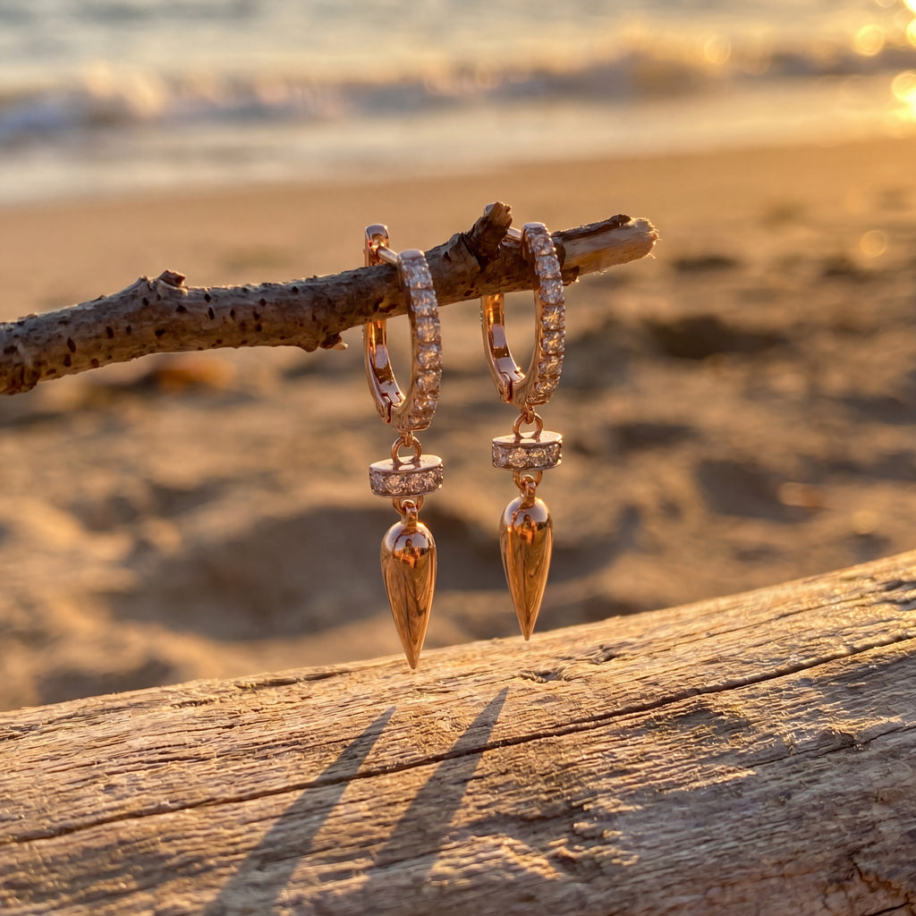 Diamond 18k Rose Gold Drop Earrings with Pointed Pendants