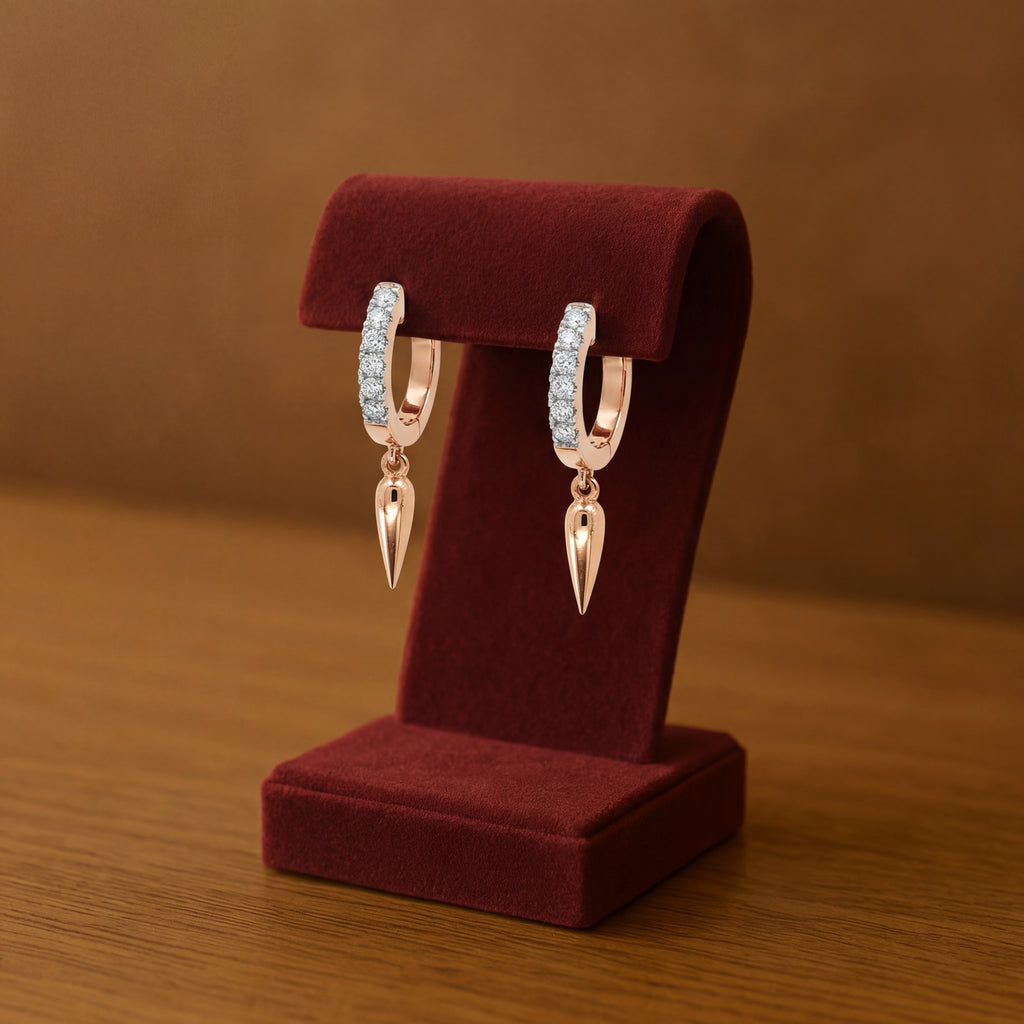 18K Rose Gold Diamond Hoop Drop Earrings