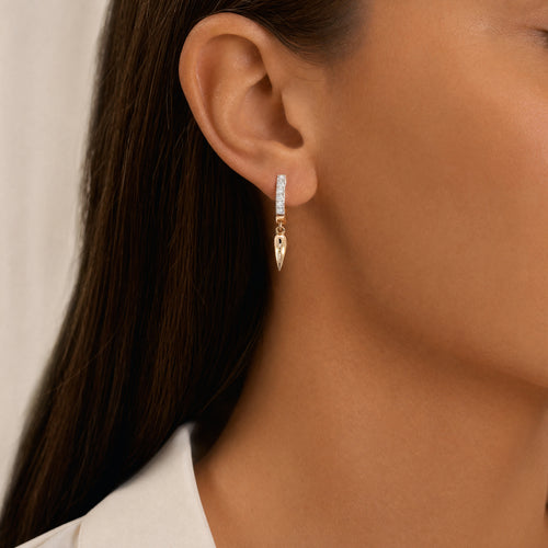 18K Rose Gold Diamond Hoop Drop Earrings