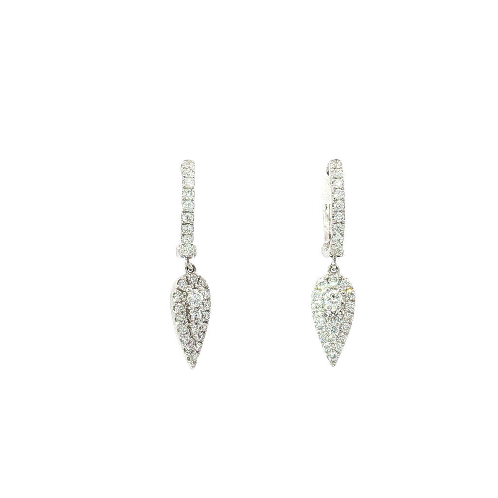 18K Diamond Teardrop Dangle Hoop Earrings in White Gold