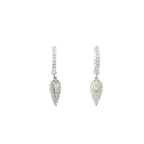 18K Diamond Teardrop Dangle Hoop Earrings in White Gold