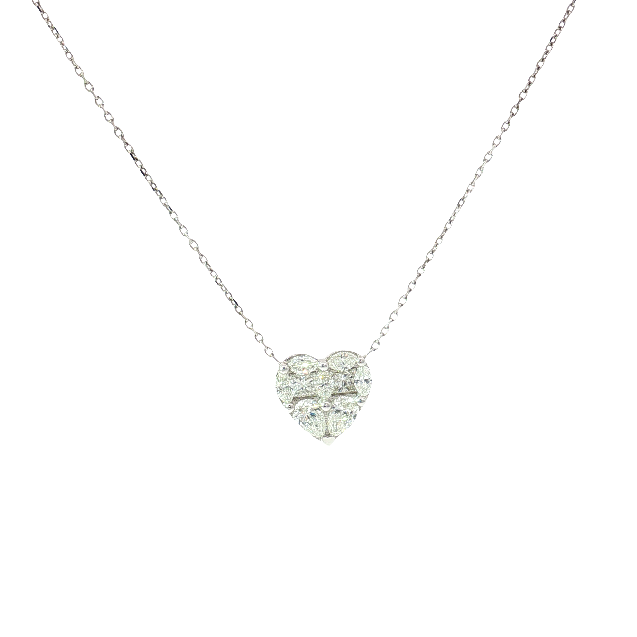 Diamond Heart Cluster Necklace in White Gold