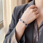 18K White Gold Deep Blue Sapphire Halo Link Convertible Necklace/Bracelet