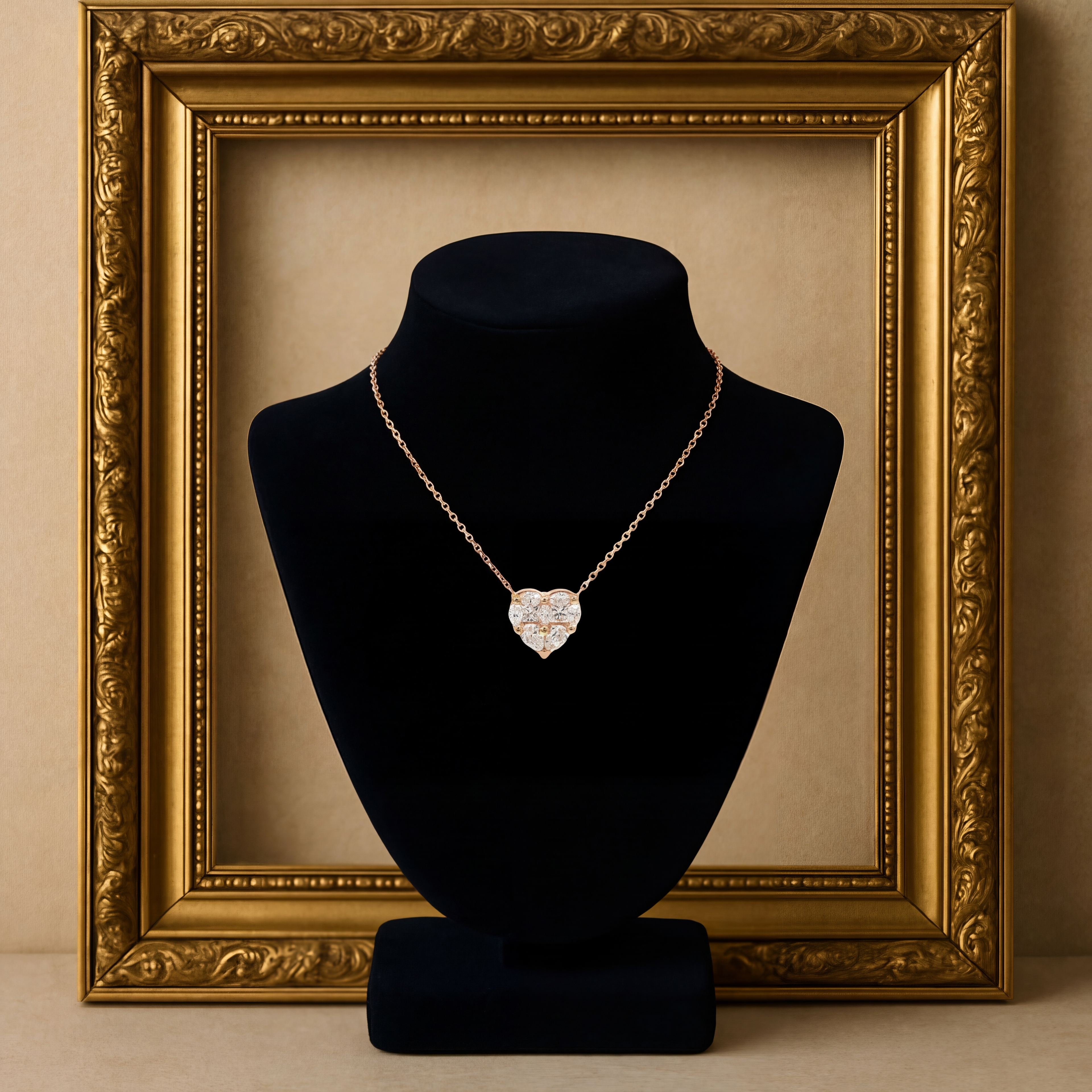 Heart-Shaped Diamond Cluster Pendant in Rose Gold