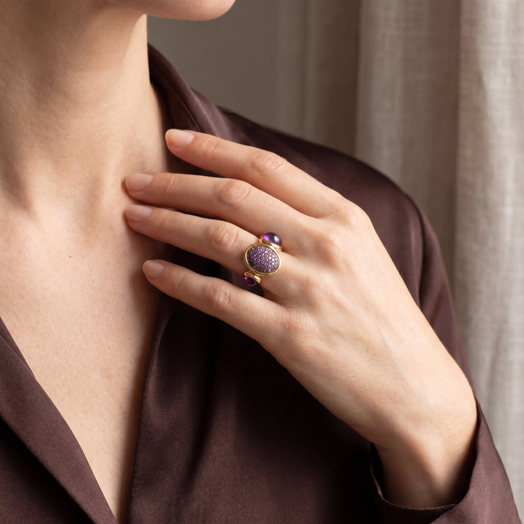 Amethyst Cabochon and Pink Sapphire Cocktail Ring