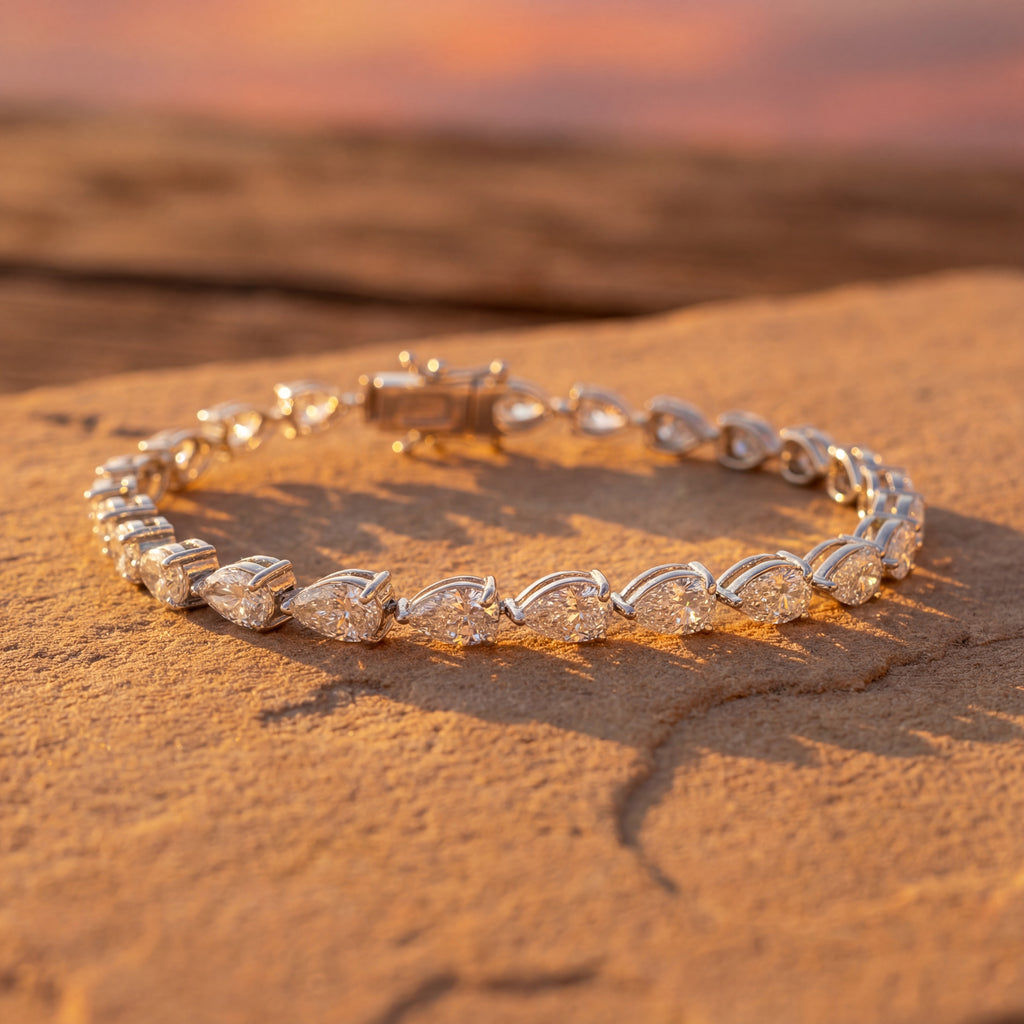 7 CTS Pear Shape Lab Diamond in 14K White Gold Tennis Bracelet
