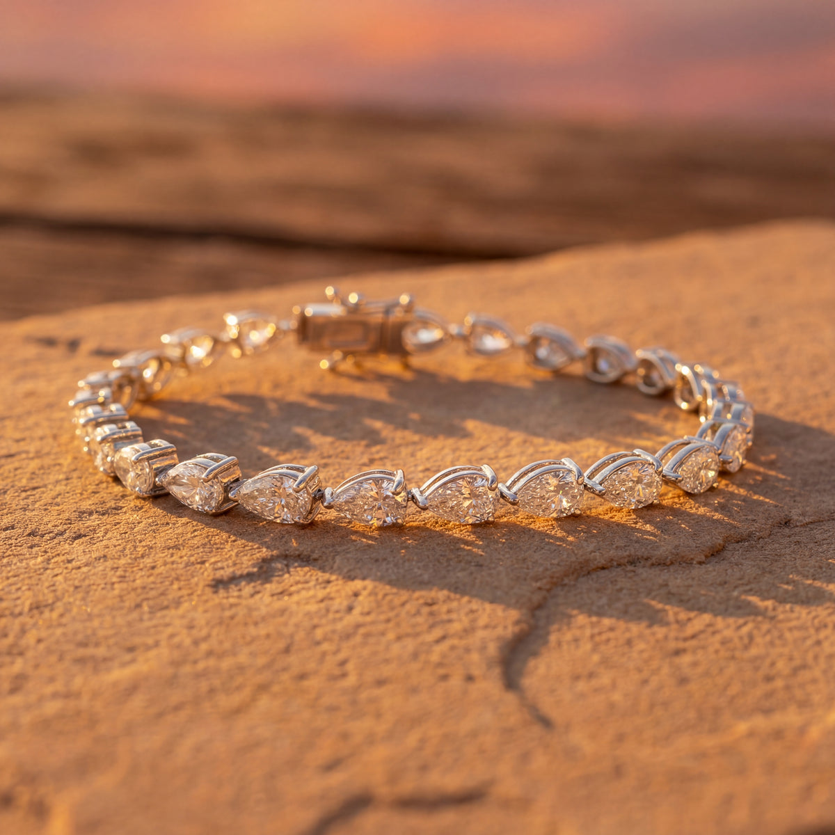7 CTS Pear Shape Lab Diamond in 14K White Gold Tennis Bracelet