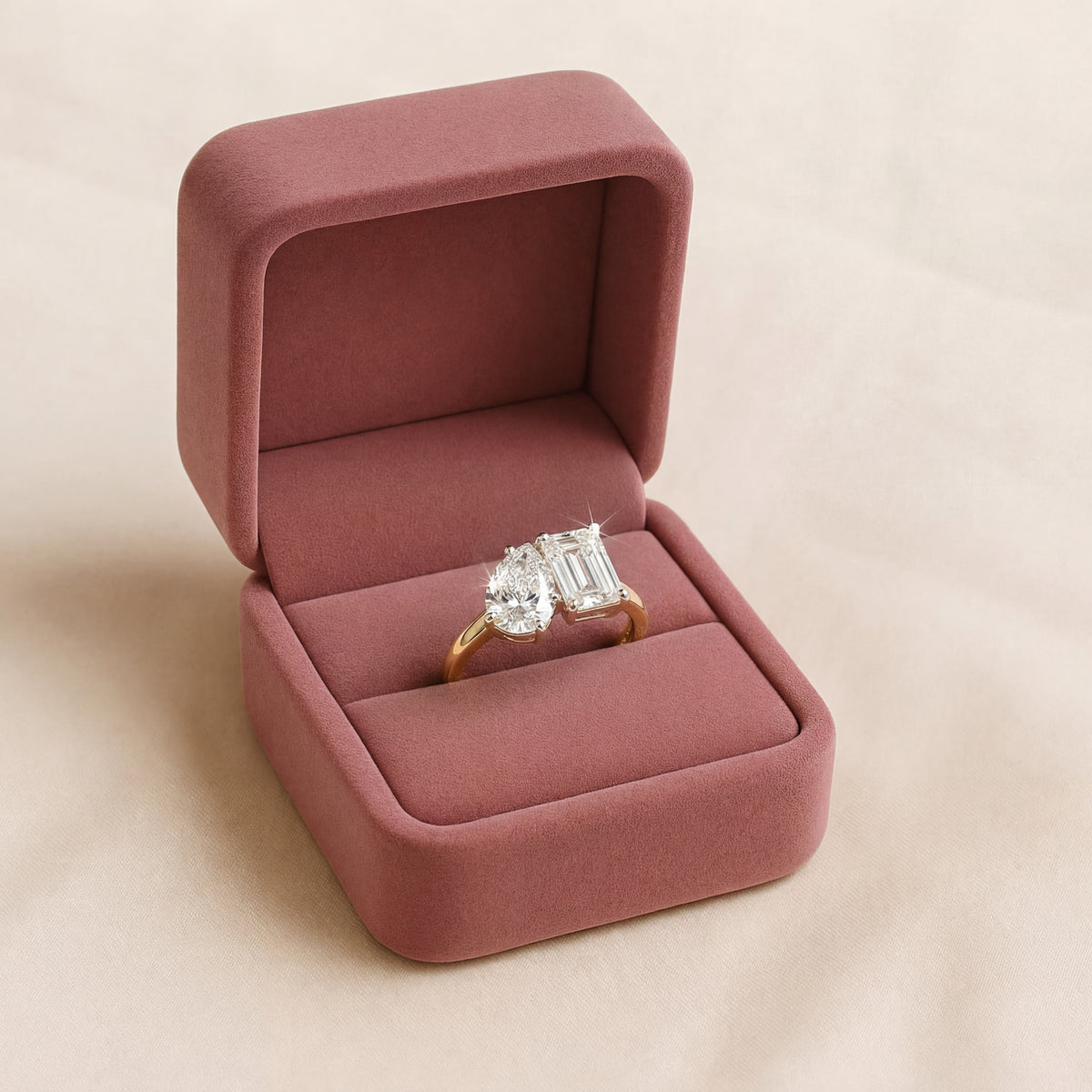 Toi Et Moi Pear and Emerald Cut Lab Diamond Ring in 14K Yellow Gold