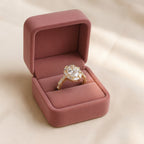 Oval Brilliant and Baguette Diamond Vintage-Inspired Halo Ring in Yellow Gold