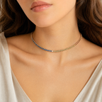 Multi color Sapphire Ombre Tennis Choker Necklace in 18k Rose Gold