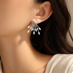 Marquise Diamond Radial Fan Dangle Earrings in White Gold