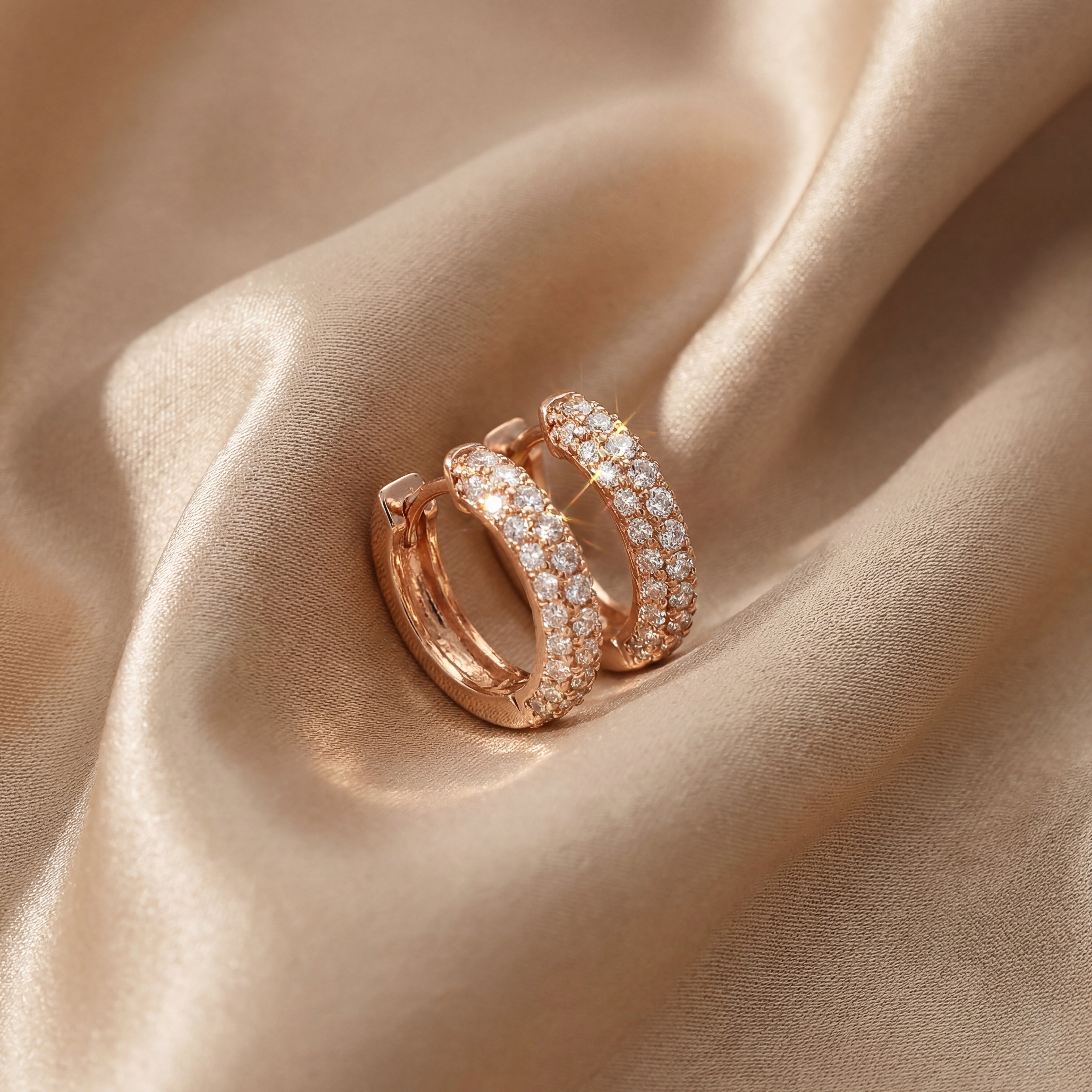Triple-Row Diamond Hoop Earrings 18K Rose Gold