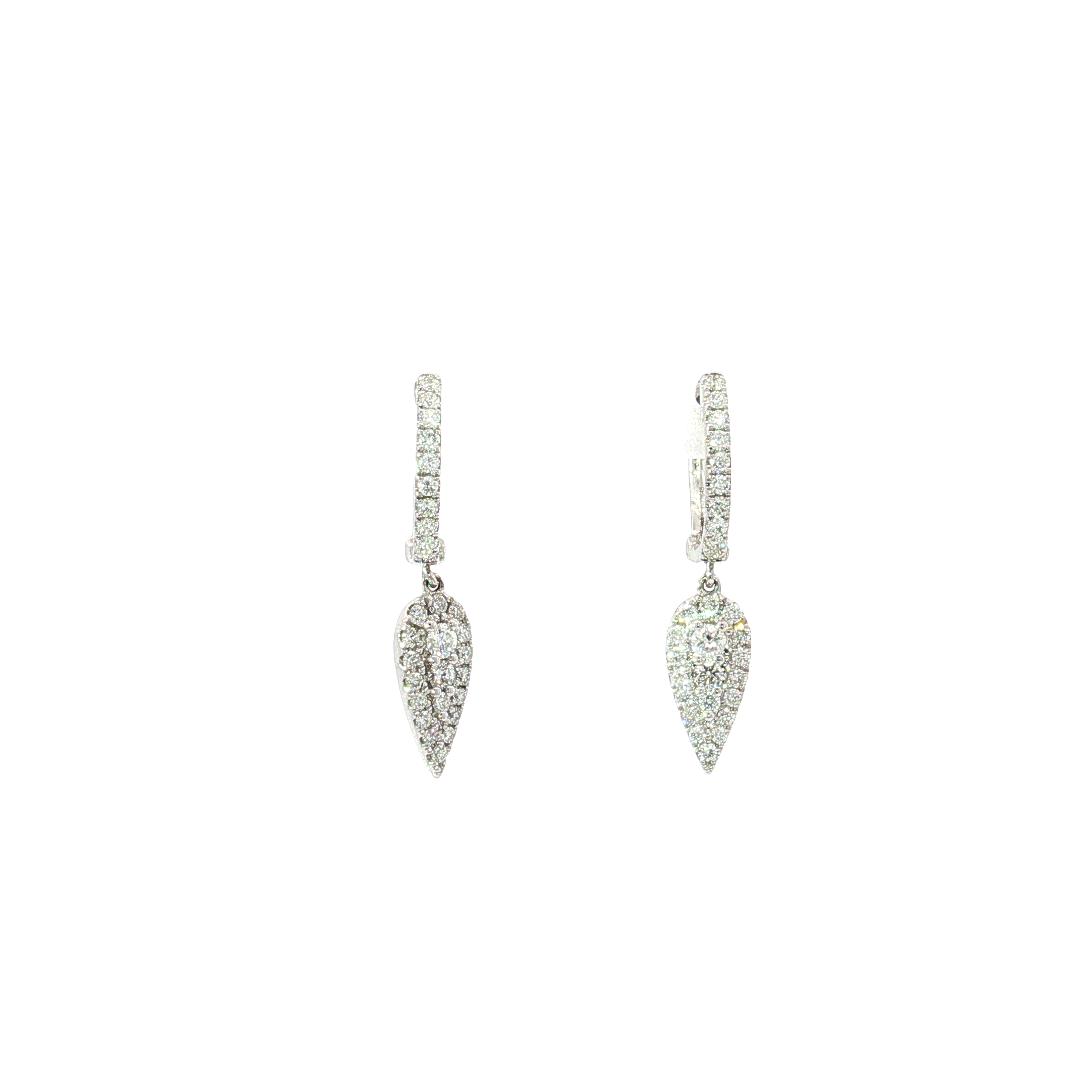 18K Diamond Teardrop Dangle Hoop Earrings in White Gold