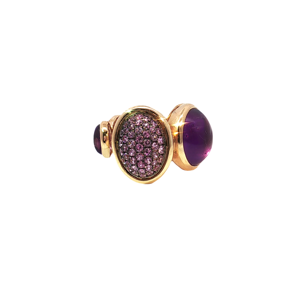 Amethyst Cabochon and Pink Sapphire Cocktail Ring