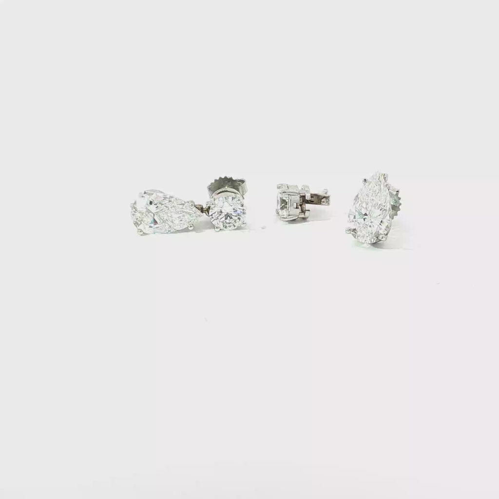 7 CTS Pear and Round Lab Diamond Drop Earrings in 14K White Gold