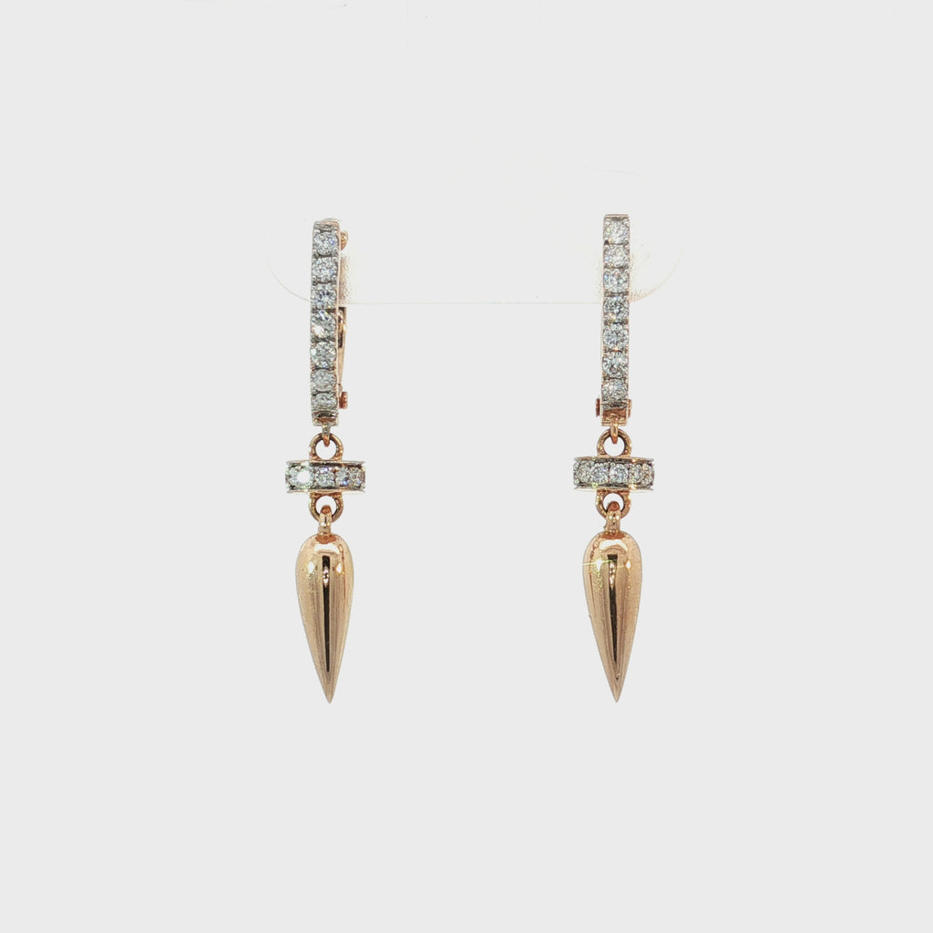 Diamond 18k Rose Gold Drop Earrings with Pointed Pendants