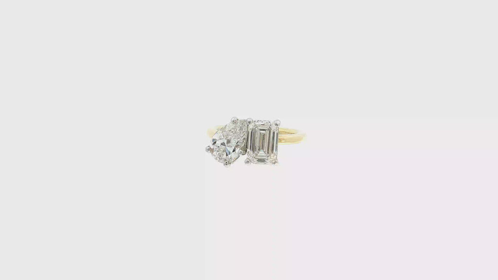 Toi Et Moi Pear and Emerald Cut Lab Diamond Ring in 14K Yellow Gold