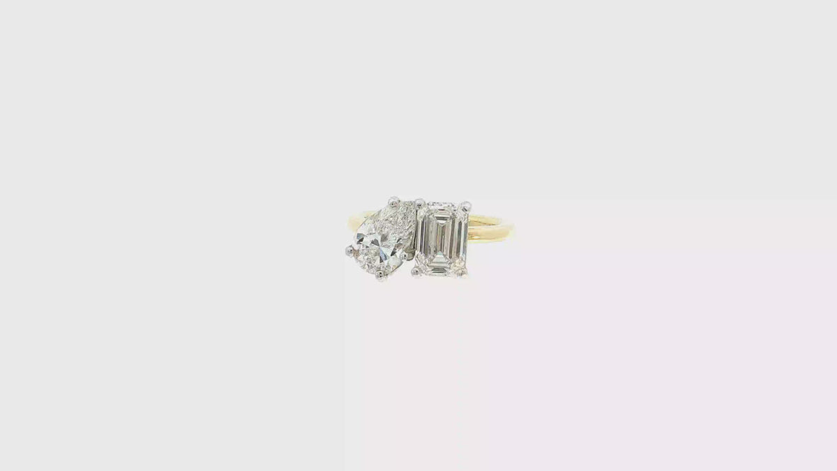 Toi Et Moi Pear and Emerald Cut Lab Diamond Ring in 14K Yellow Gold