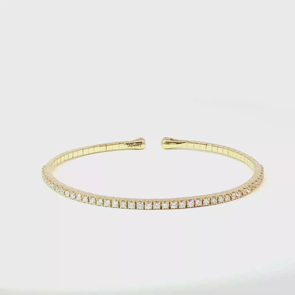 Round Brilliant-Cut Diamond Tennis Bangle in 18K Yellow Gold