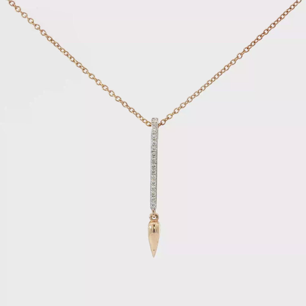 Diamond Bar and Teardrop Pendant Necklace in 18K Rose Gold