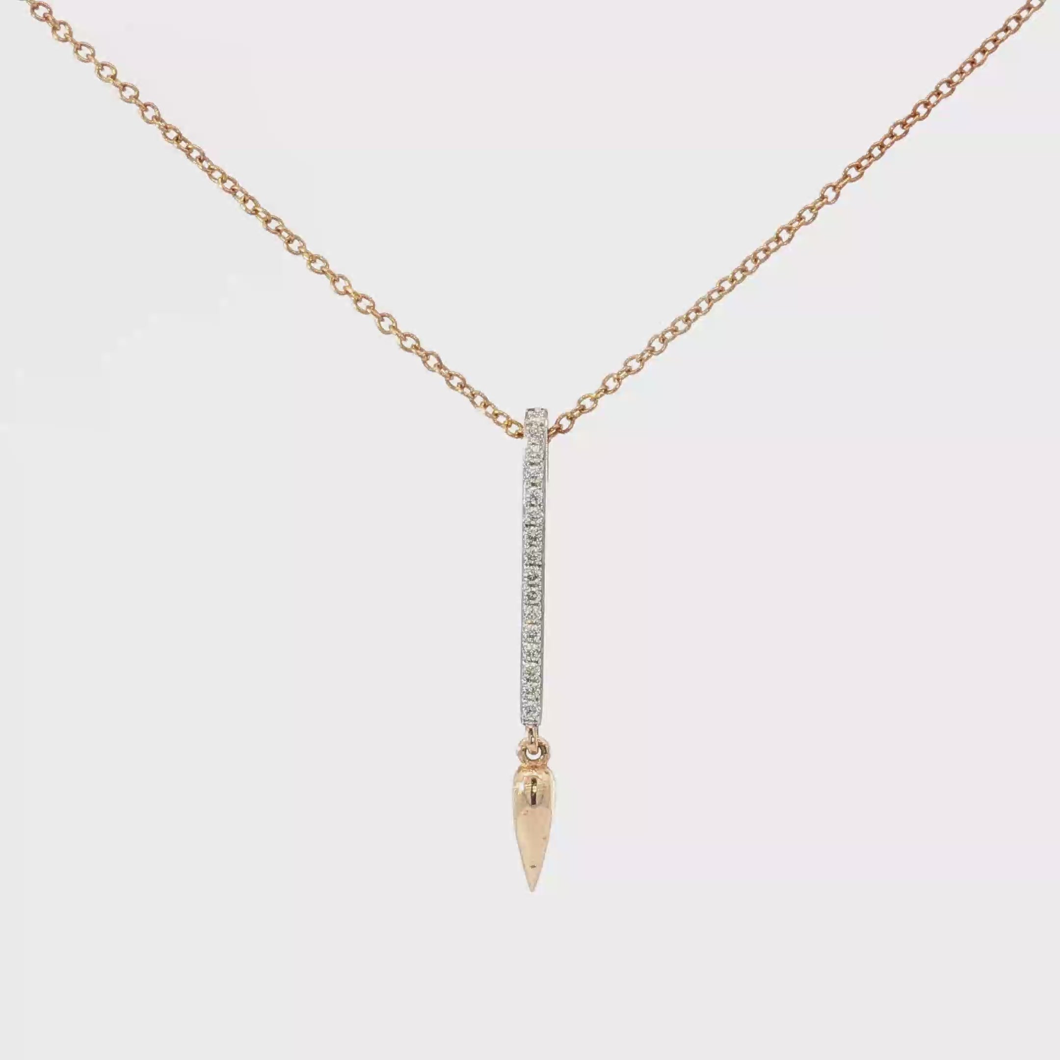 Diamond Bar and Teardrop Pendant Necklace in 18K Rose Gold