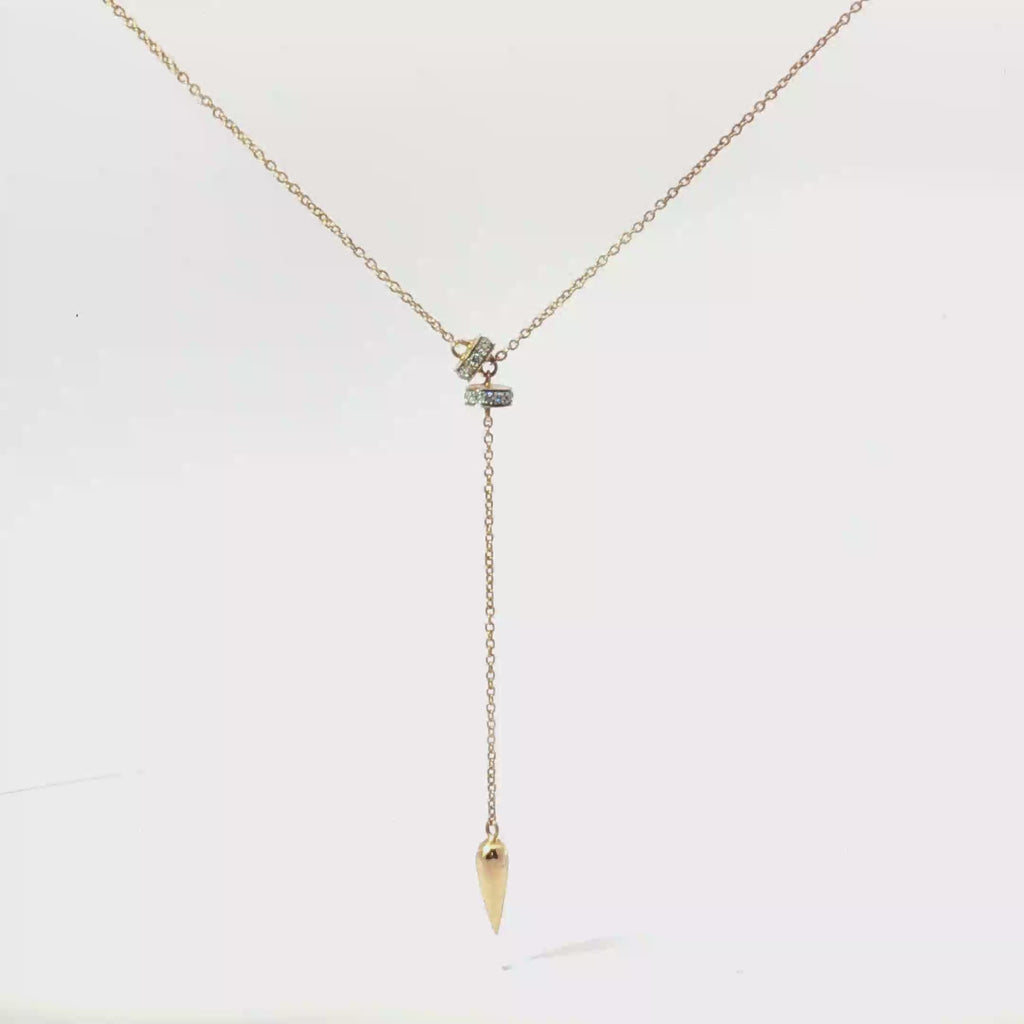 18K Rose Gold Diamond Lariat Necklace with Pointed Drop