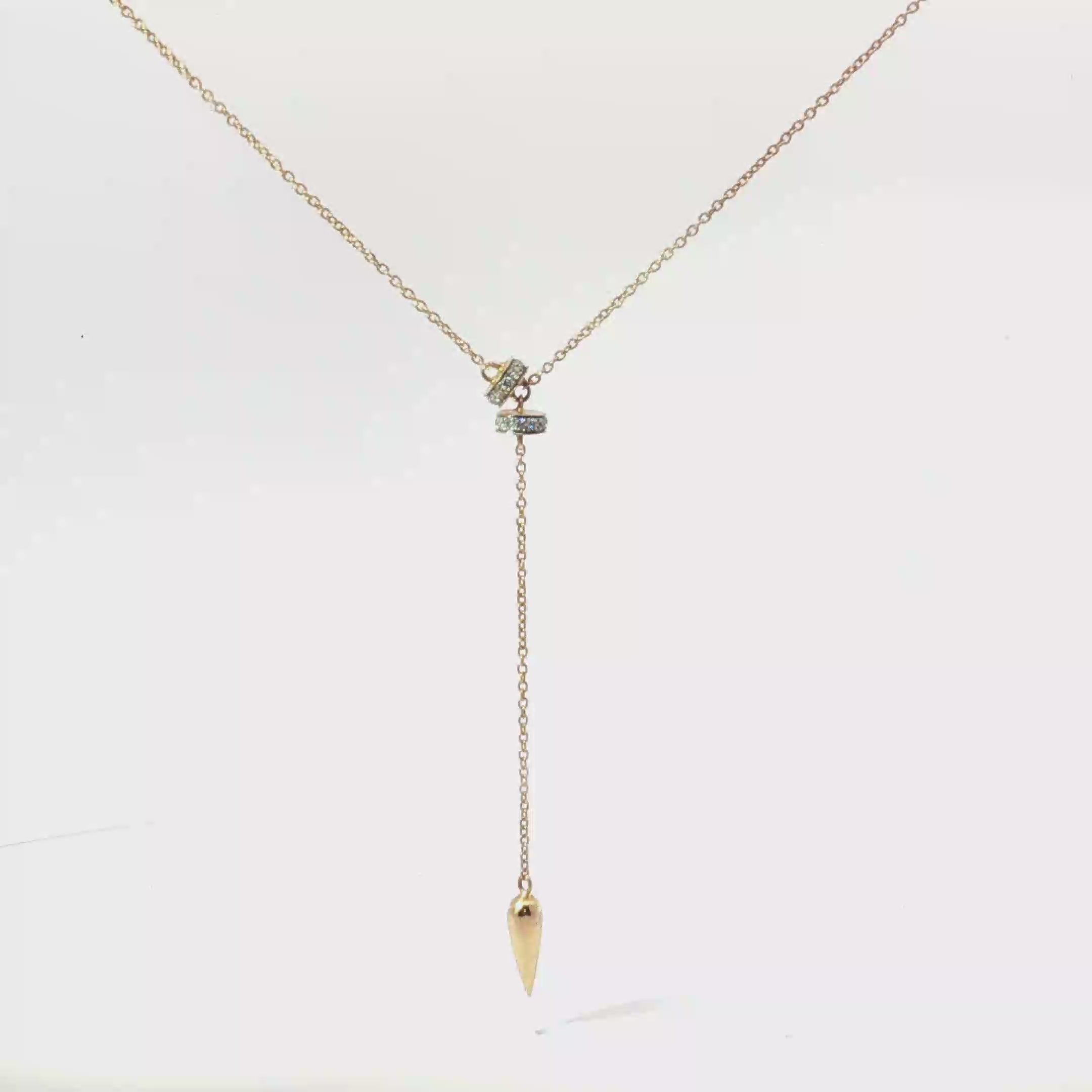 18K Rose Gold Diamond Lariat Necklace with Pointed Drop