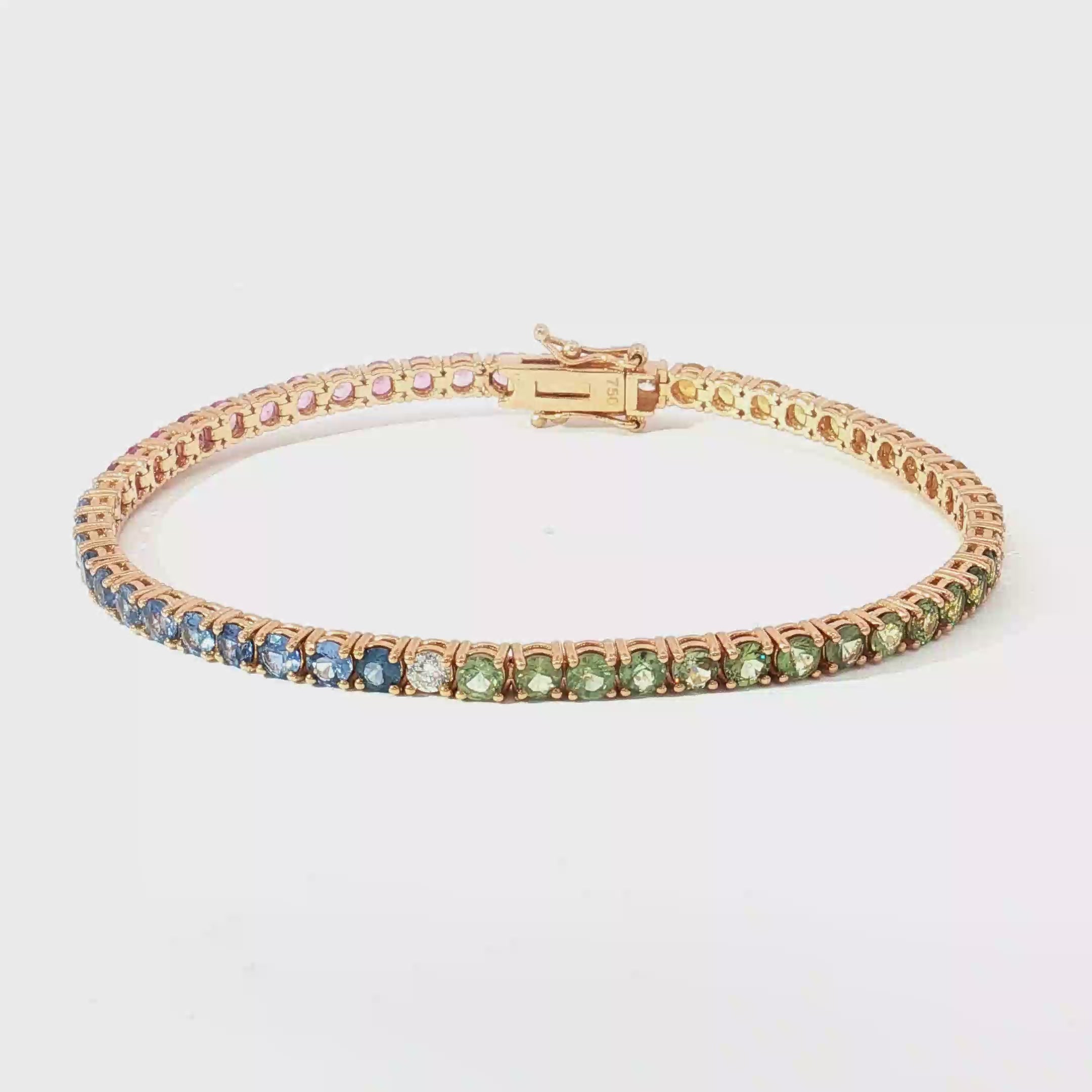 Multi-Color Sapphire Gradient Tennis Bracelet in 18K Rose Gold