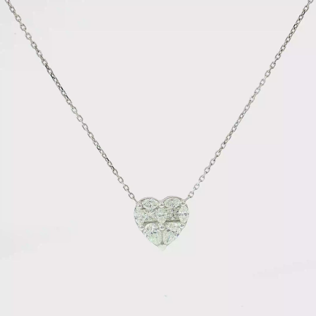 Diamond Heart Cluster Necklace in White Gold