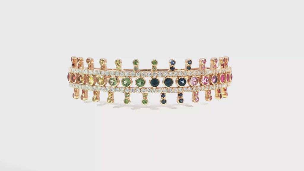 18K Rose Gold Multi-Sapphire and Diamond Crown Bangle