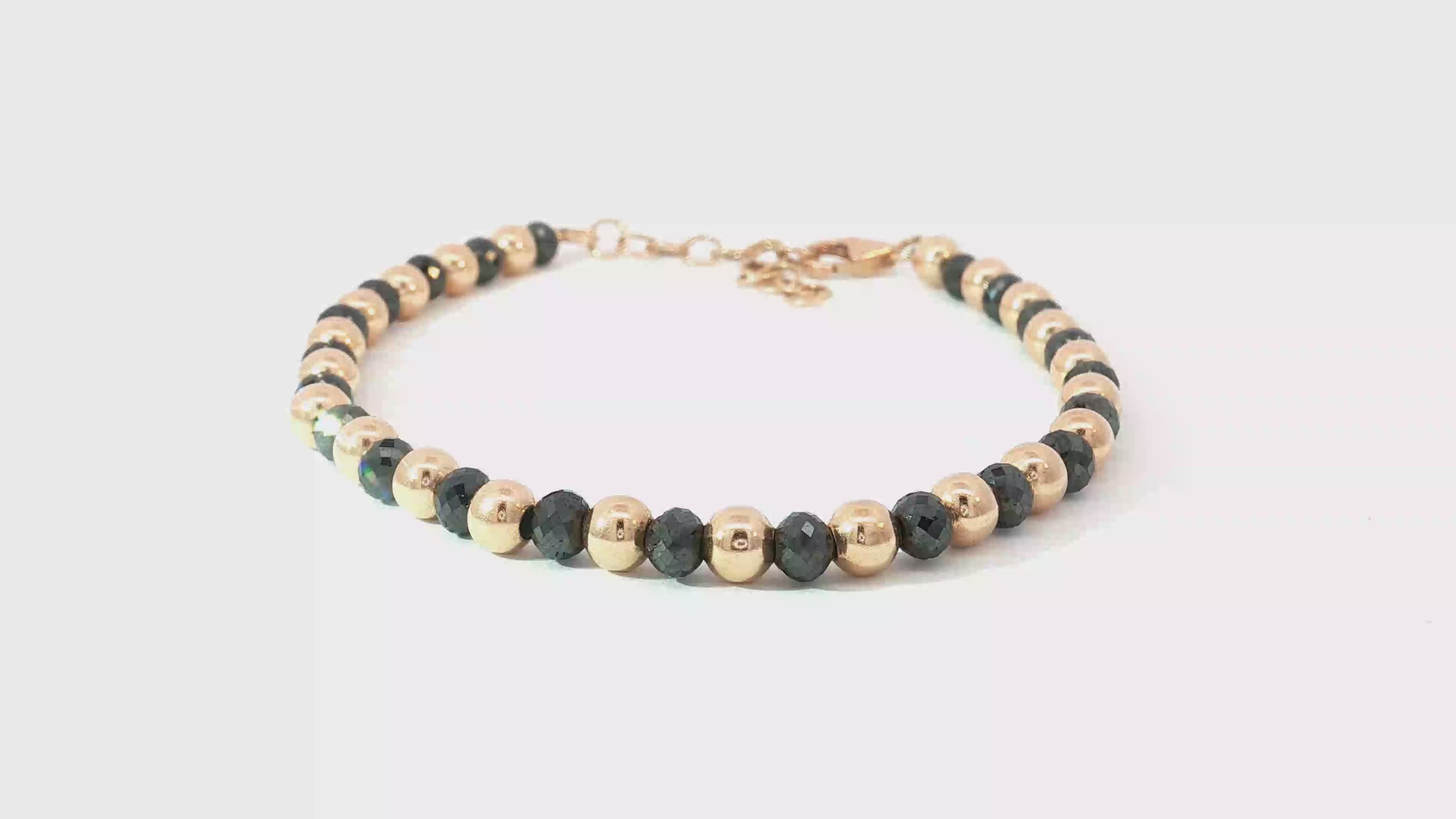Faceted Black Diamonds and 18K Rose Gold Beaded Bracelet