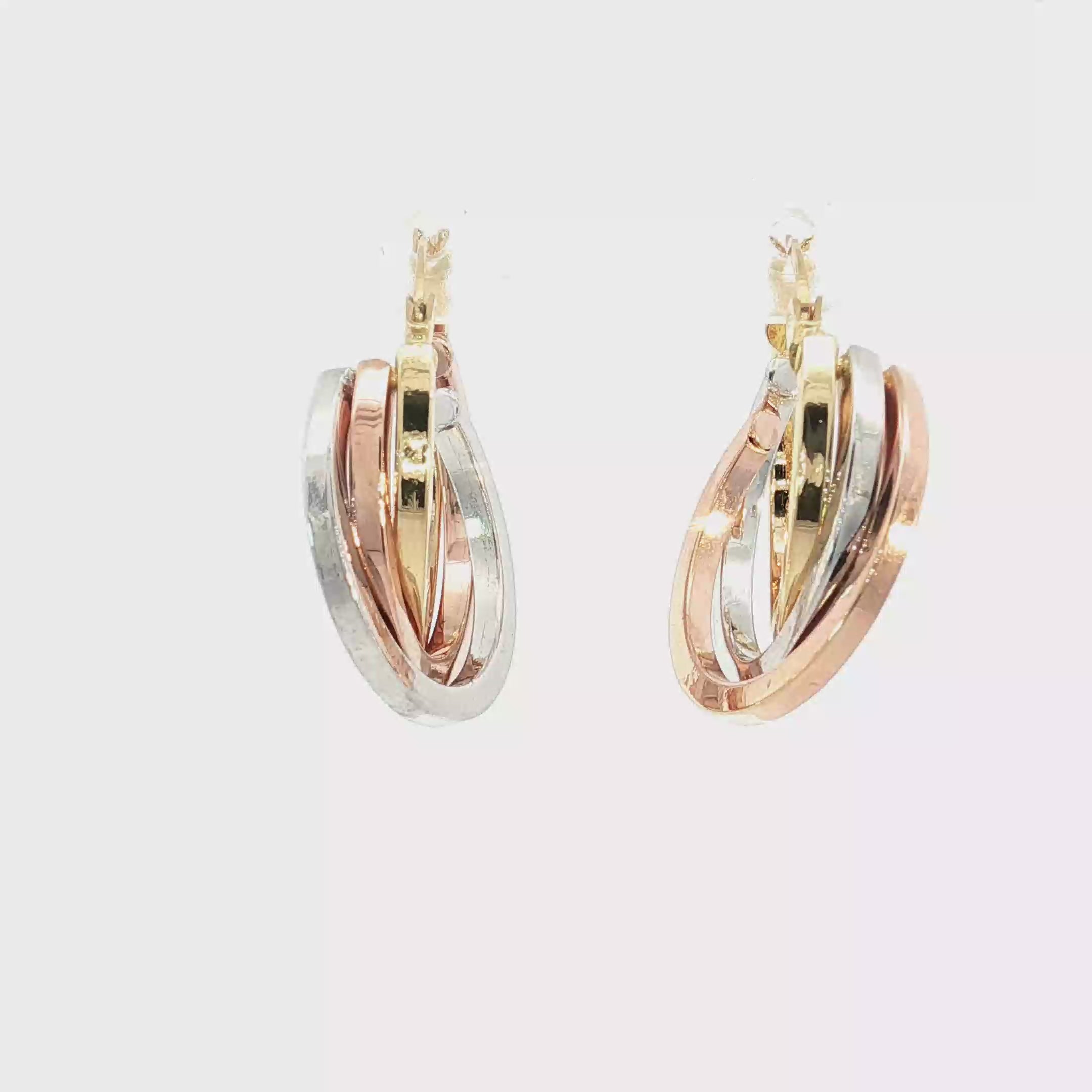 Interlocking Tri-Color Gold Triple Hoop Earrings