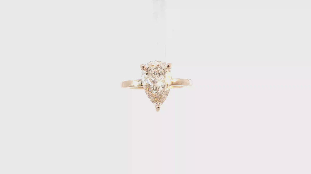 3 CT Pear Shape Pink Color Lab Diamond Ring in 14K Rose Gold
