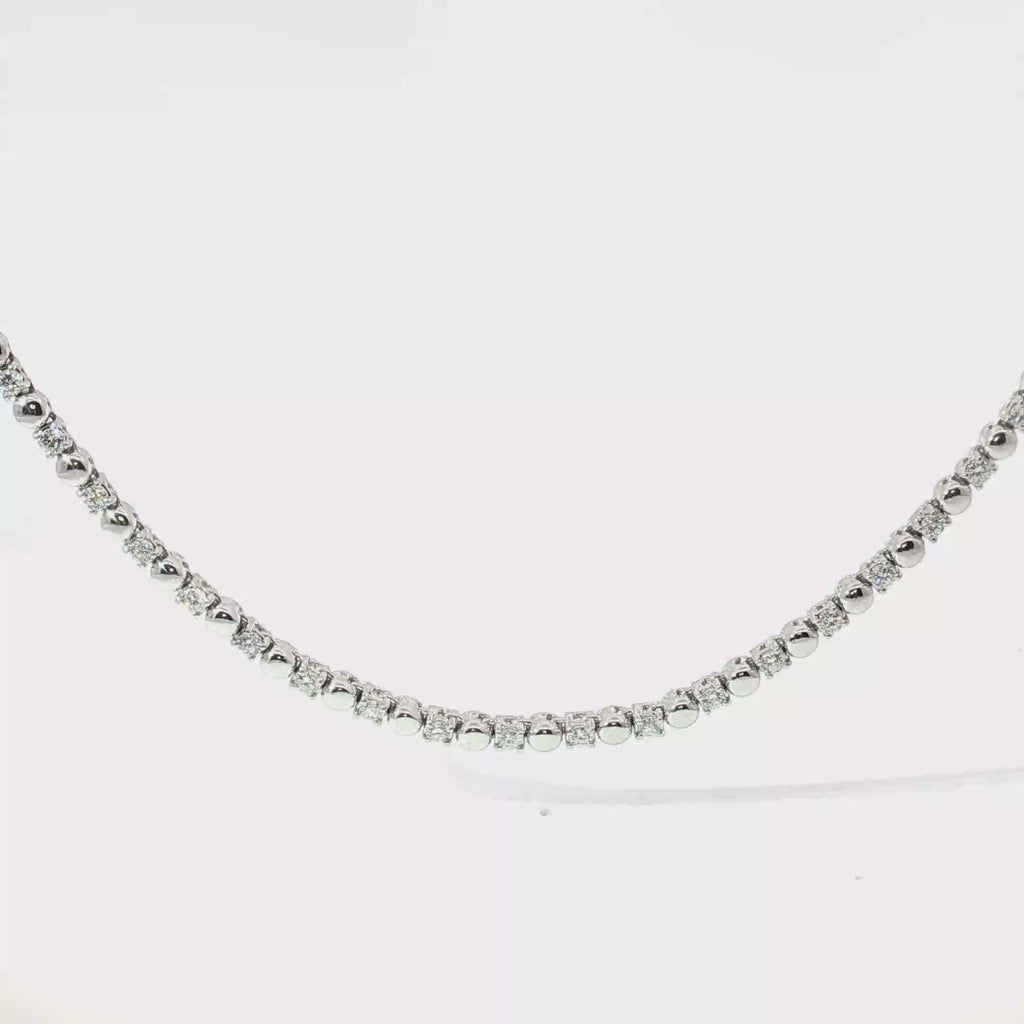 Alternating Diamond and Bead Necklace in White Gold