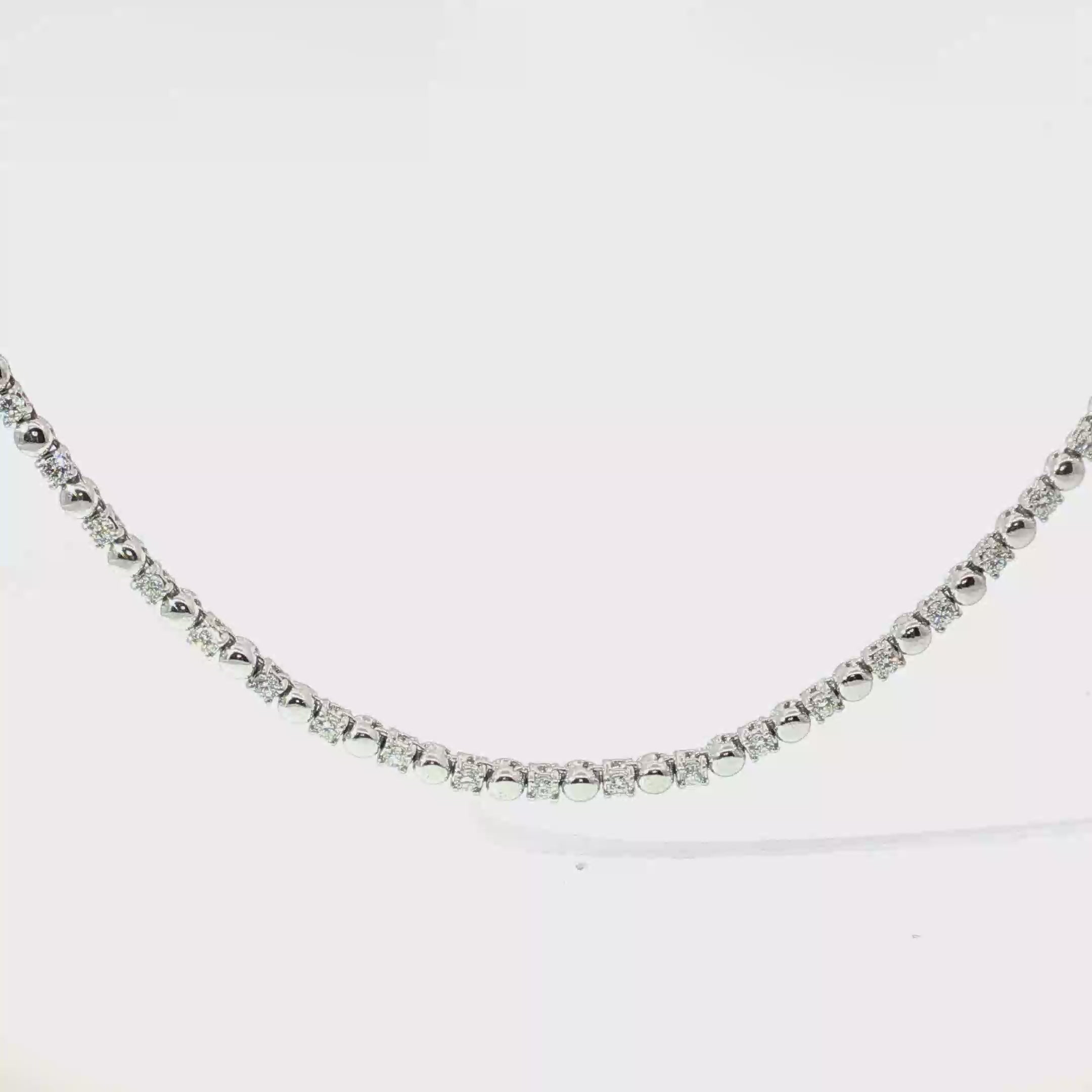 Alternating Diamond and Bead Necklace in White Gold
