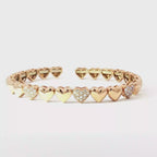 Diamond and 18K Rose Gold Heart Motif Open Bangle