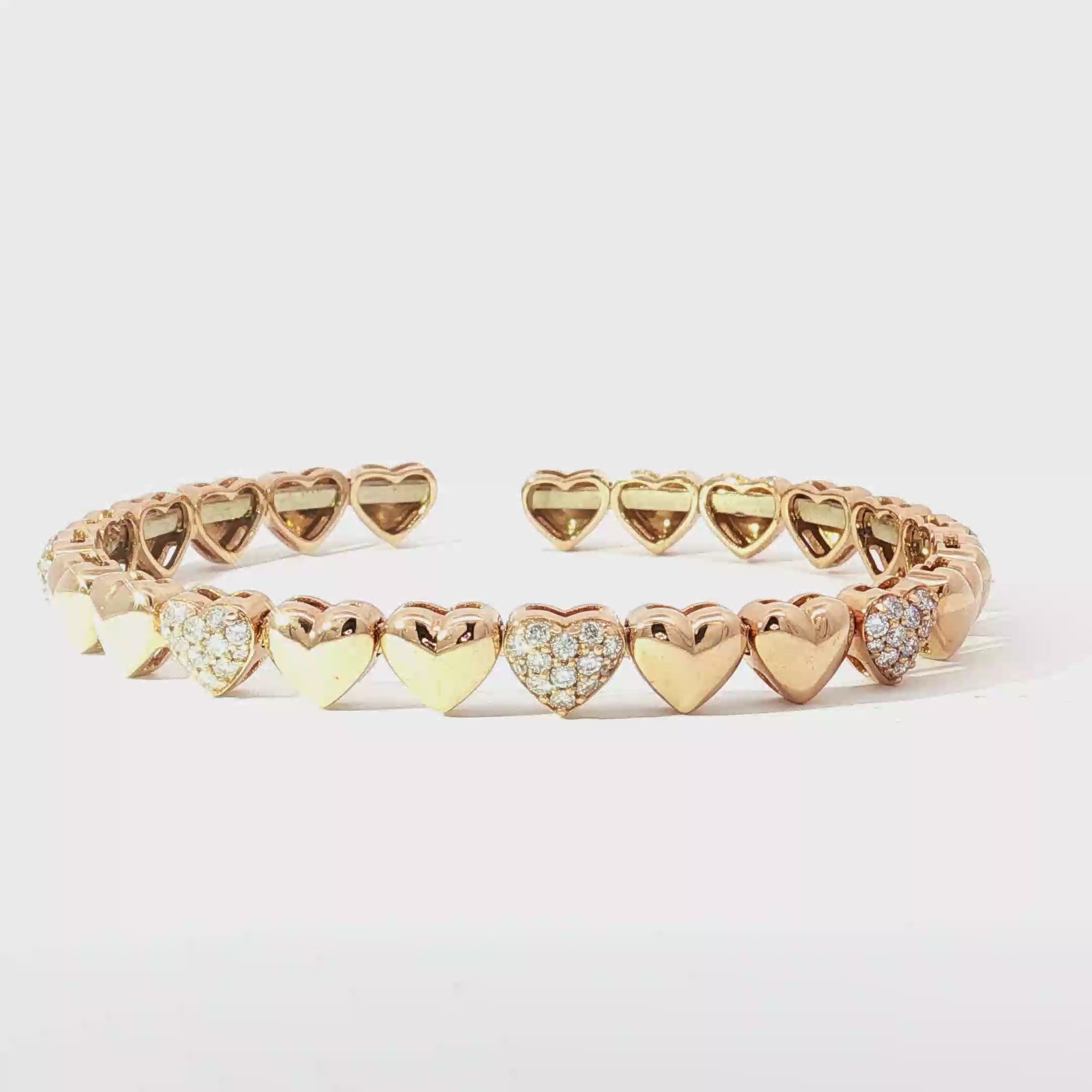 Diamond and 18K Rose Gold Heart Motif Open Bangle