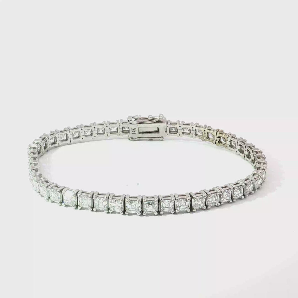 8 CTS Asscher-Cut Lab Diamond Tennis Bracelet in White Gold