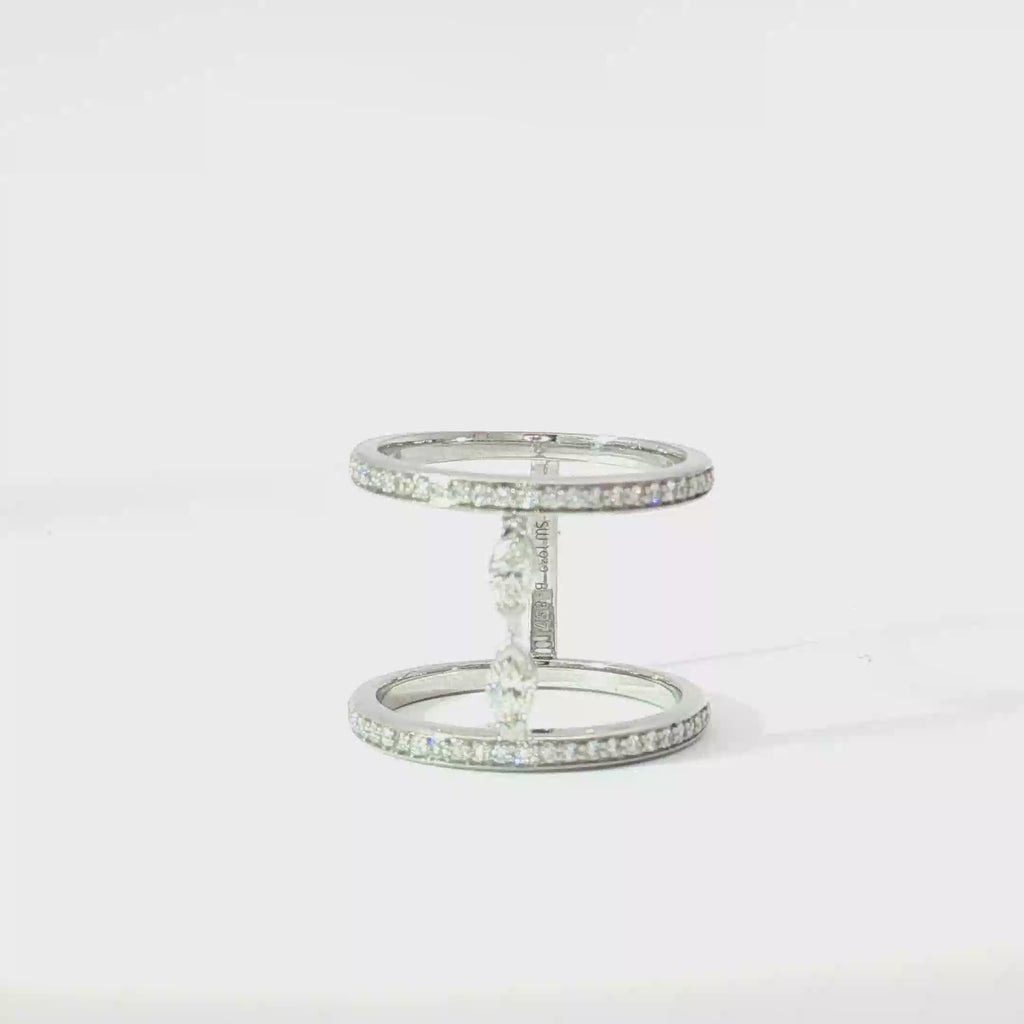 White Gold Open Double Band Marquise Diamond Ring
