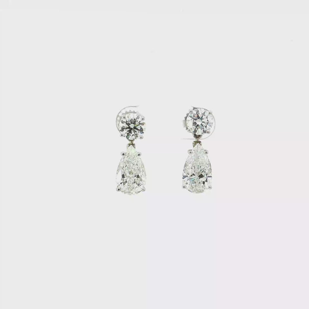 7 CTS Pear and Round Lab Diamond Drop Earrings in 14K White Gold