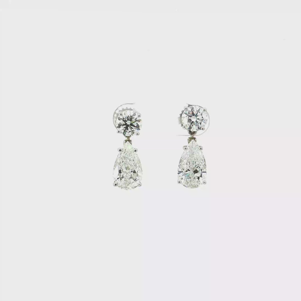 7 CTS Pear and Round Lab Diamond Drop Earrings in 14K White Gold