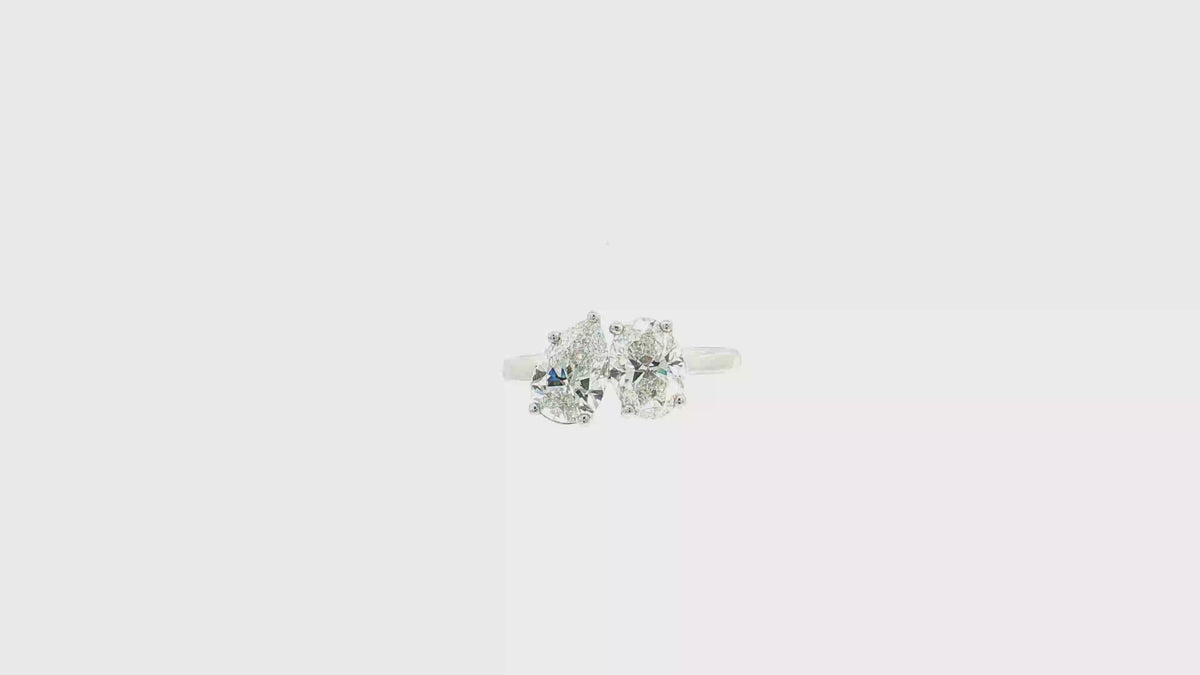 Two-Stone Pear and Oval Brilliant Lab Diamond Toi et Moi Ring in 14K White Gold