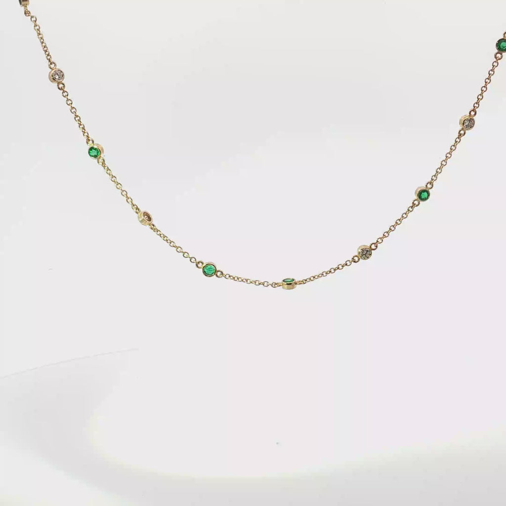 14K Yellow Gold Bezel-Set Emerald Station Chain Necklace