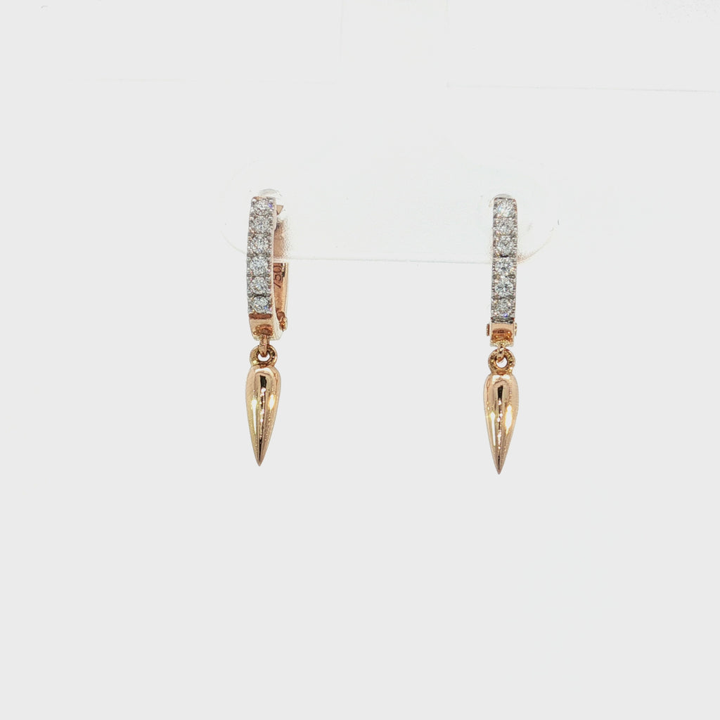 18K Rose Gold Diamond Hoop Drop Earrings