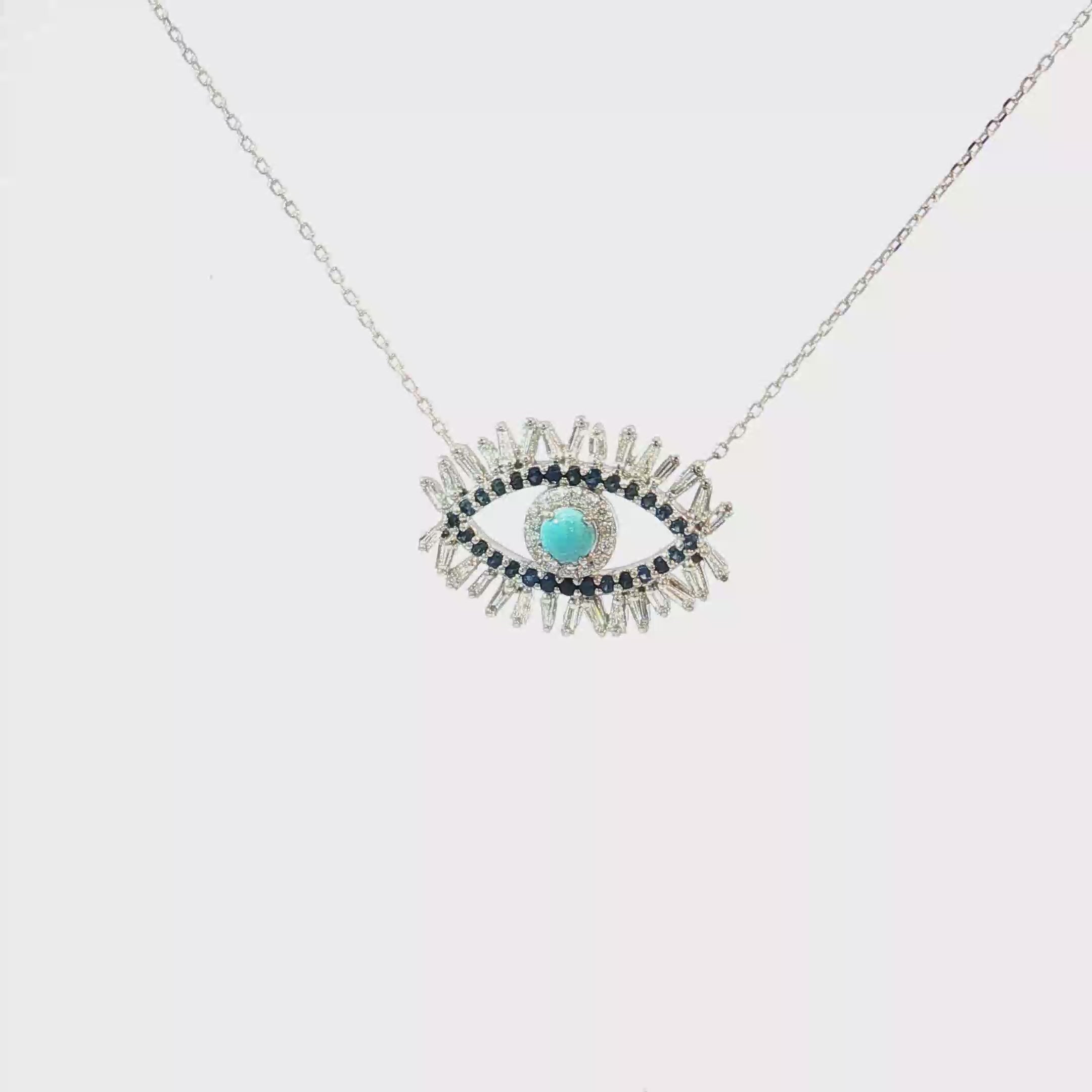 18K White Gold Turquoise Evil Eye Necklace