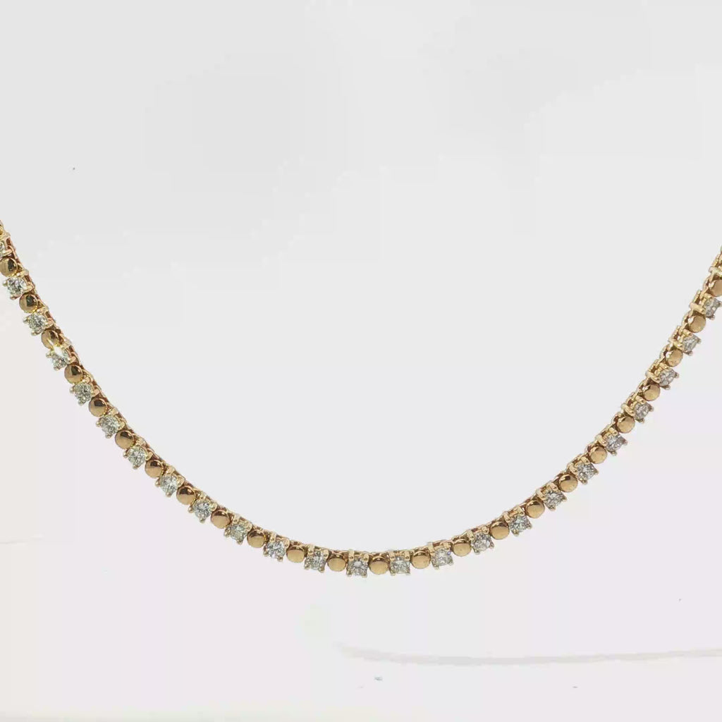 Alternating Diamond and 18K Yellow Gold Bead Necklace
