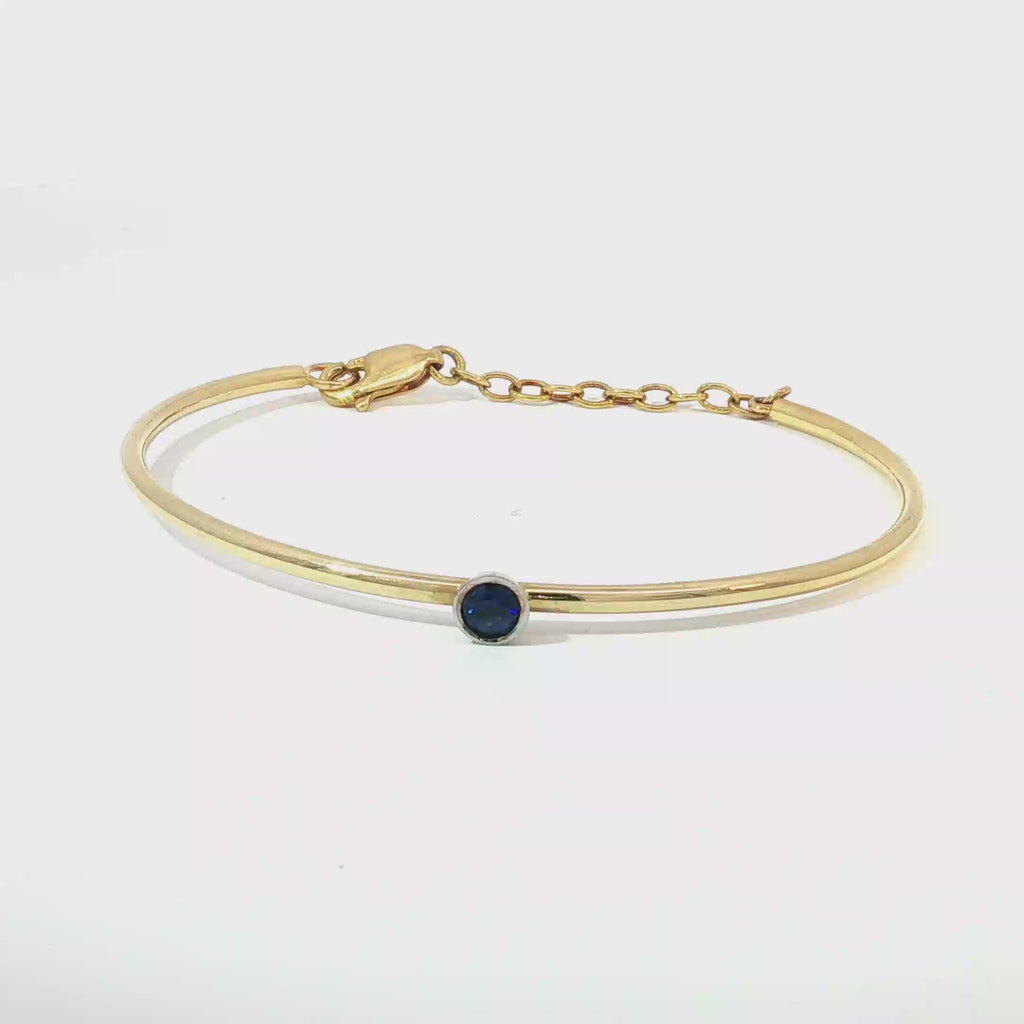 14KY Blue Sapphire Bezel-Set Yellow Gold Bangle