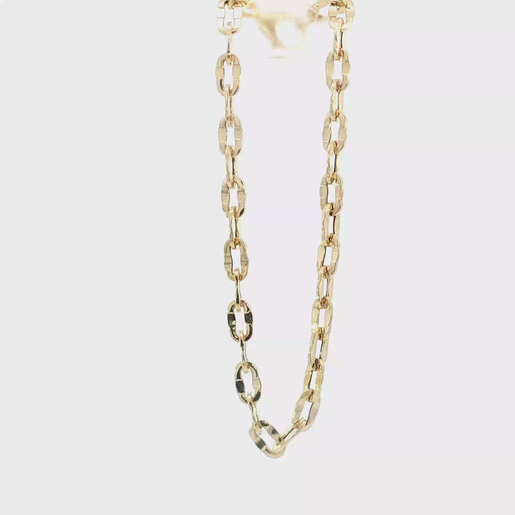 Yellow Gold Textured Elongated Link Chain Bracelet